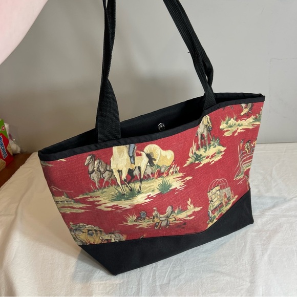 Sally Spicer, Western cowboy rodeo canvas, double handle tote bag - Picture 5 of 16